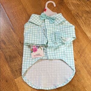 wild blossom 🐾🐶 Small Dog Collared Shirt Bow Tie Mint Green Gingham